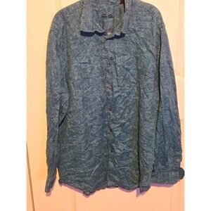 Tasso Elba Mens XXL 18-18.5 100% Linen Shirt Blue Paisley Long Sleeve India